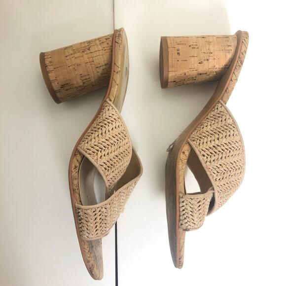 Dolce Vita Sandals Cross Over Woven Jute Cork Block Heel Slip On Tan 8.5 - Picture 5 of 9